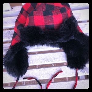 JCREW Red Buffalo Check Plaid Winter Hat